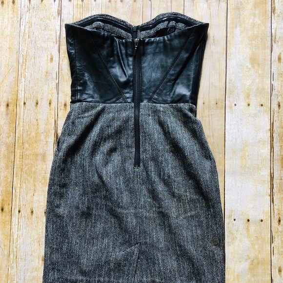 🆕 bebe Leather Tweed Bustier Strapless Dress sz 0 - Picture 3 of 5